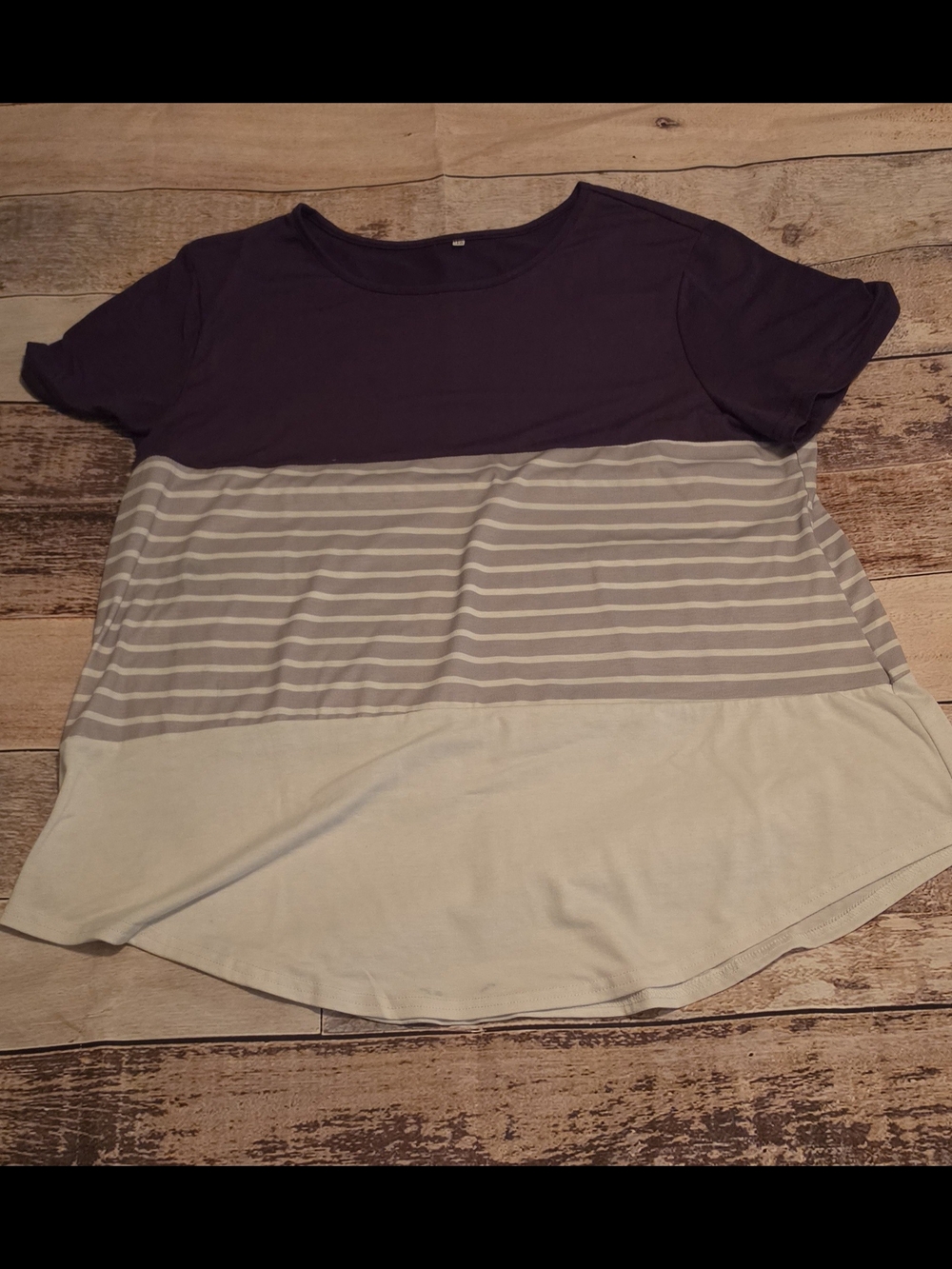 Women’s Colorblock Stripe Short Sleeve Top - Plum and Light Purple